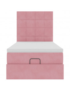 Struttura Letto Pouf con Materassi Rosa 90x190 cm in Velluto 2
