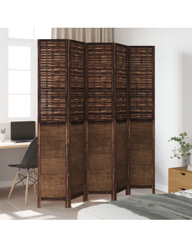 Divisorio Ambienti 5 Pannelli Marrone Scuro Massello Paulownia