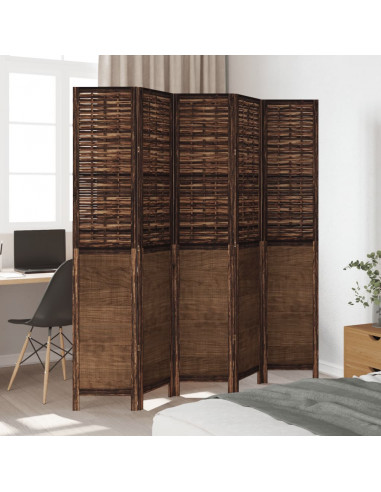 Divisorio Ambienti 5 Pannelli Marrone Scuro Massello Paulownia