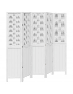 Divisorio Ambienti 5Pannelli Bianco Legno Massello di Paulownia