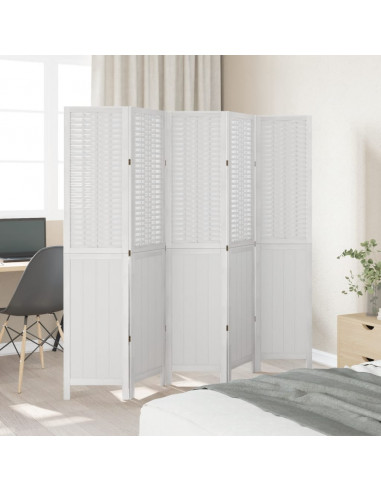 Divisorio Ambienti 5Pannelli Bianco Legno Massello di Paulownia