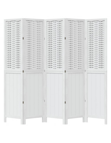 Divisorio Ambienti 5Pannelli Bianco Legno Massello di Paulownia