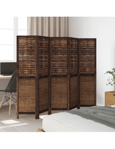 Divisorio Ambienti 5 Pannelli Marrone Scuro Massello Paulownia