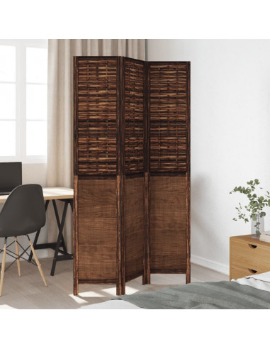 Divisorio Ambienti 3 Pannelli Marrone Scuro Massello Paulownia