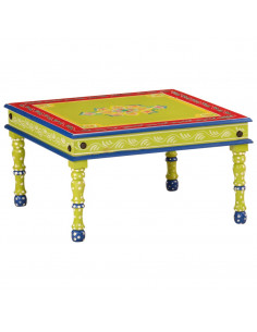 Tavolino Salotto Verde Dipinto a Mano Legno Massello di Mango 2