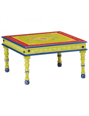 Tavolino Salotto Verde Dipinto a Mano Legno Massello di Mango