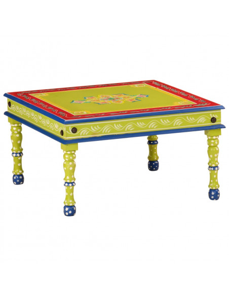 Tavolino Salotto Verde Dipinto a Mano Legno Massello di Mango