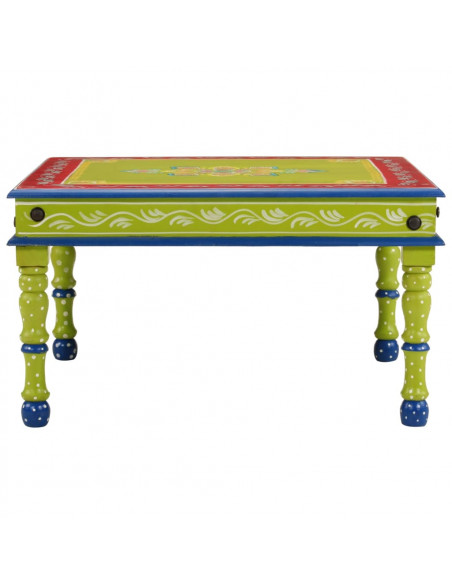 Tavolino Salotto Verde Dipinto a Mano Legno Massello di Mango