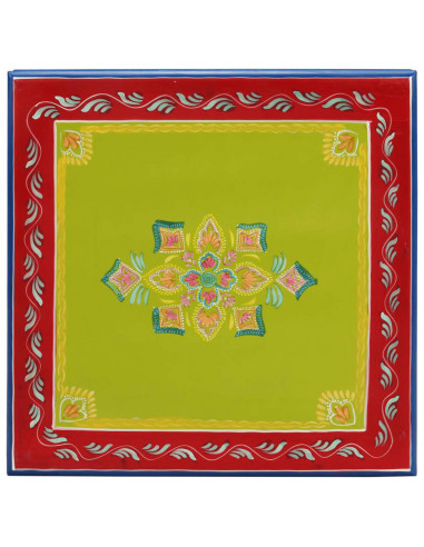 Tavolino Salotto Verde Dipinto a Mano Legno Massello di Mango