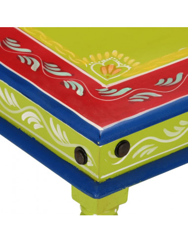 Tavolino Salotto Verde Dipinto a Mano Legno Massello di Mango