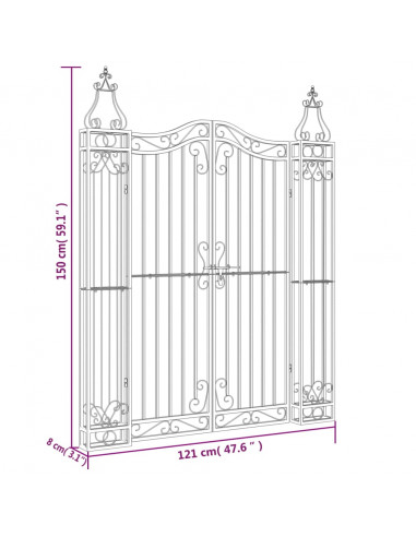 Cancello da Giardino Nero 121x8x150 cm in Ferro Battuto