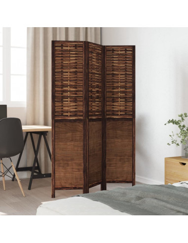 Divisorio Ambienti 3 Pannelli Marrone Scuro Massello Paulownia