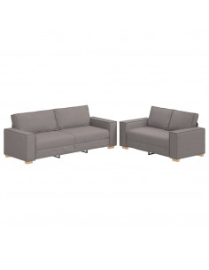Set di Divani 2 pz con Cuscini Tortora in Tessuto 2