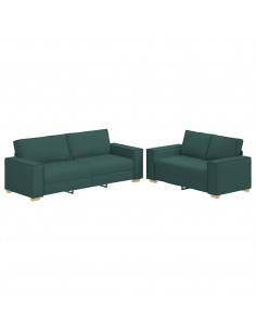 Set di Divani 2 pz con Cuscini Verde scuro in Tessuto 2