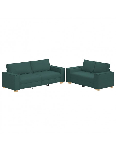 Set di Divani 2 pz con Cuscini Verde scuro in Tessuto