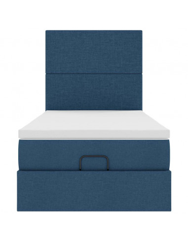 Struttura Letto Pouf con Materasso Blu 80x200 cm in Tessuto