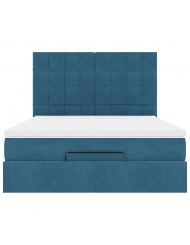 Struttura Letto Pouf con Materassi Blu 140x200cm in Velluto