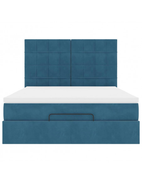 Struttura Letto Pouf con Materassi Blu 140x200cm in Velluto