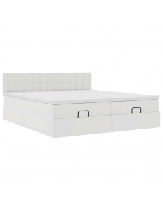 Struttura Letto Pouf con Materassi Bianco 160x200 cm Similpelle 2