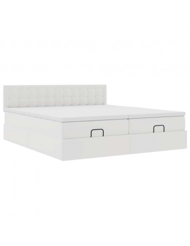 Struttura Letto Pouf con Materassi Bianco 160x200 cm Similpelle