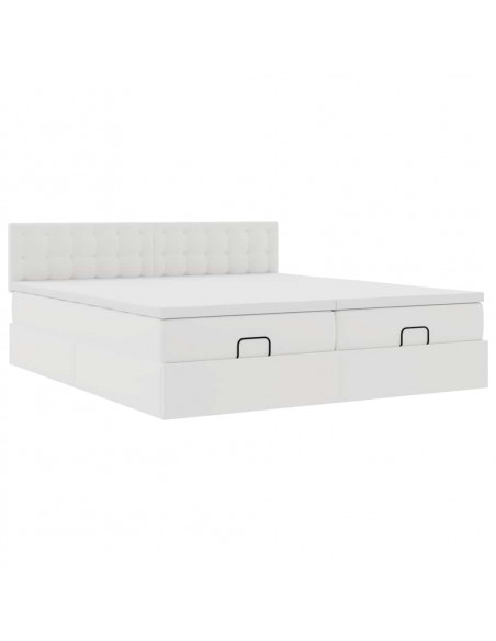 Struttura Letto Pouf con Materassi Bianco 160x200 cm Similpelle