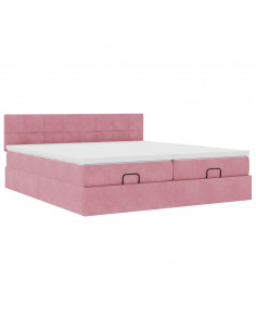 Struttura Letto Pouf con Materassi Rosa 180x200 cm Velluto 2