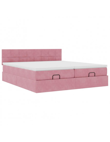 Struttura Letto Pouf con Materassi Rosa 180x200 cm Velluto