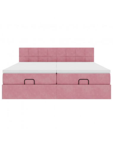 Struttura Letto Pouf con Materassi Rosa 180x200 cm Velluto