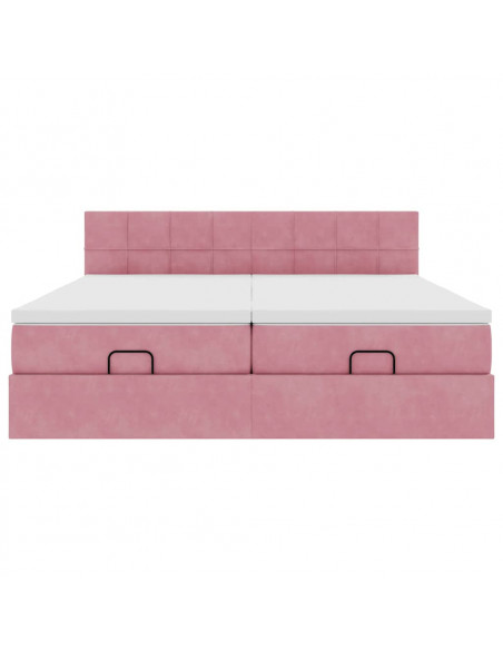 Struttura Letto Pouf con Materassi Rosa 180x200 cm Velluto