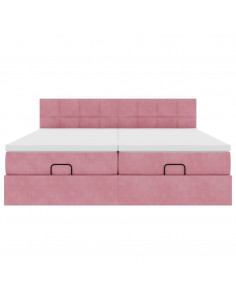 Struttura Letto Pouf con Materassi Rosa 180x200 cm Velluto 2