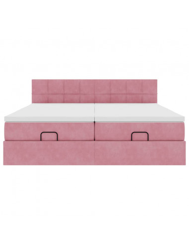 Struttura Letto Pouf con Materassi Rosa 180x200 cm Velluto