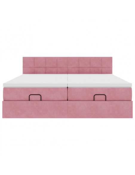 Struttura Letto Pouf con Materassi Rosa 180x200 cm Velluto