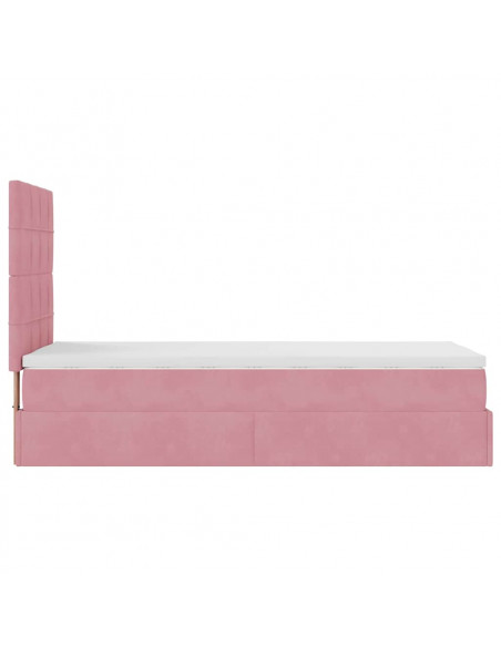 Struttura Letto Pouf con Materassi Rosa 90x190 cm in Velluto