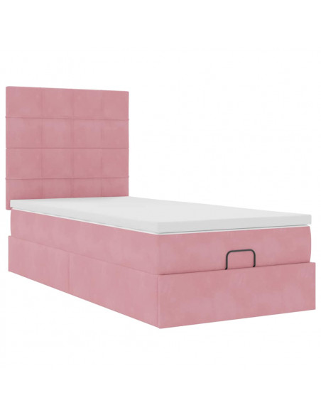 Struttura Letto Pouf con Materassi Rosa 90x200 cm in Velluto