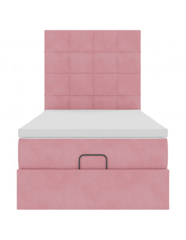 Struttura Letto Pouf con Materassi Rosa 90x200 cm in Velluto