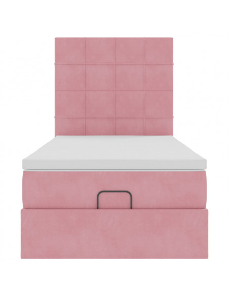 Struttura Letto Pouf con Materassi Rosa 90x200 cm in Velluto