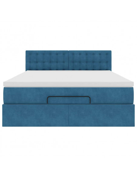 Struttura Letto Pouf con Materasso Blu 140x200cm in Velluto