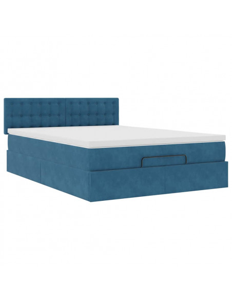 Struttura Letto Pouf con Materasso Blu 140x200cm in Velluto