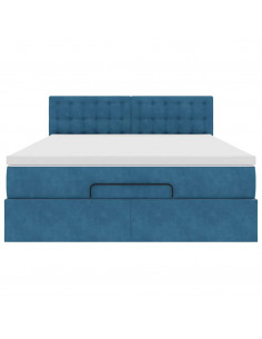 Struttura Letto Pouf con Materasso Blu 140x200cm in Velluto 2