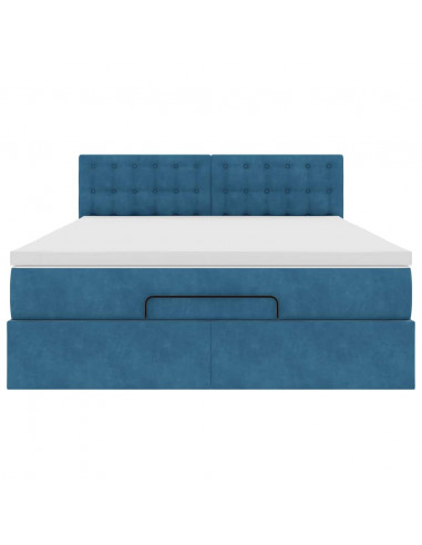 Struttura Letto Pouf con Materasso Blu 140x200cm in Velluto