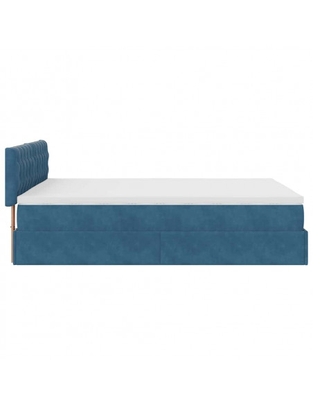 Struttura Letto Pouf con Materasso Blu 140x200cm in Velluto
