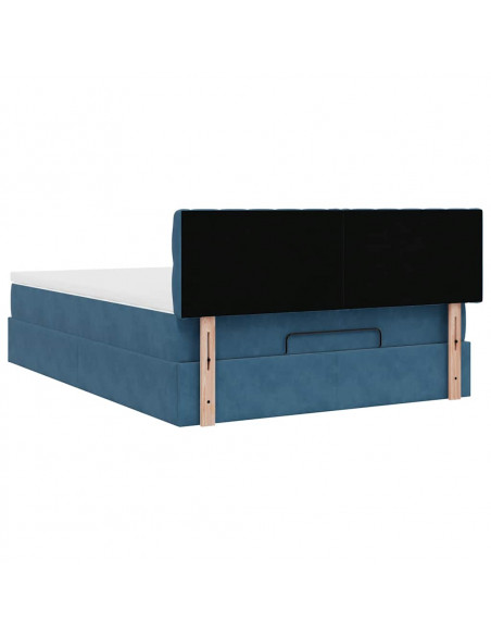 Struttura Letto Pouf con Materasso Blu 140x200cm in Velluto