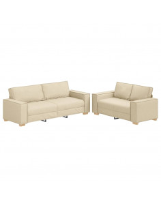 Set di Divani 2 pz con Cuscini Crema in Tessuto 2
