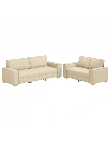 Set di Divani 2 pz con Cuscini Crema in Tessuto