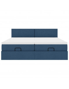 Struttura Letto Pouf con Materassi Blu 160x200 cm in Tessuto 2