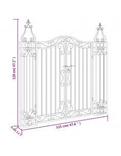Cancello da Giardino Nero 121x8x120 cm in Ferro Battuto