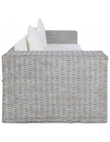 Divano a 3 Posti con Cuscini Grigio in Rattan Naturale