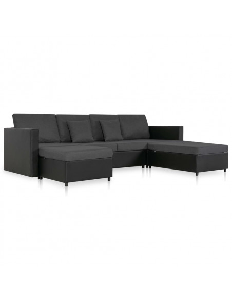 Divano Letto Estraibile a 4 Posti in Similpelle Nero