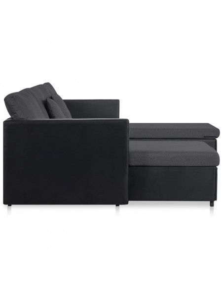 Divano Letto Estraibile a 4 Posti in Similpelle Nero