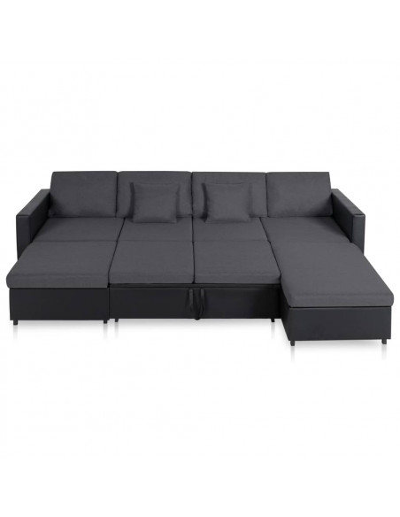 Divano Letto Estraibile a 4 Posti in Similpelle Nero